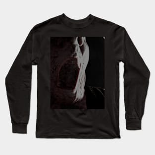 Portrait, digital collage and special processing. Mouth closeup. Rage, demon, brutal. Dark and dim, slightly red. Long Sleeve T-Shirt